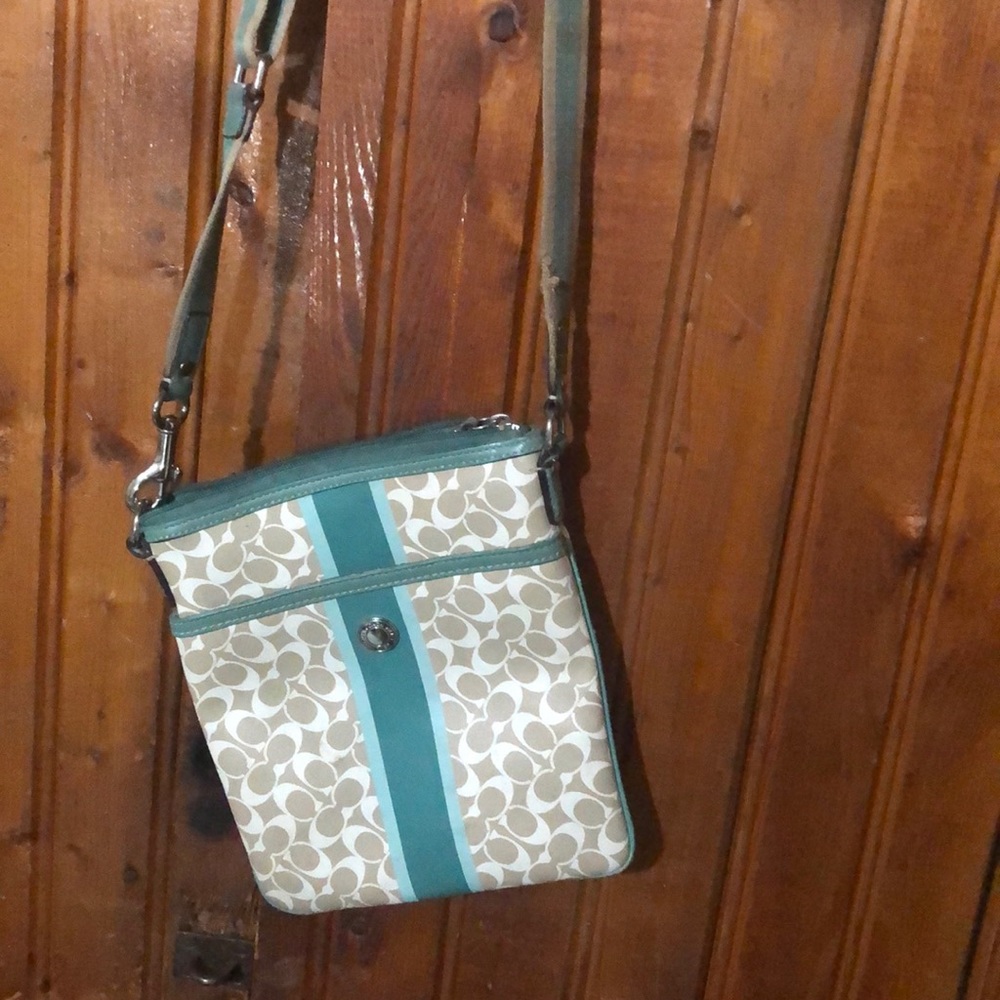Blue,Tan and White coach purse